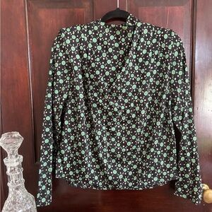 Zara Black and Green Patterned Blouse